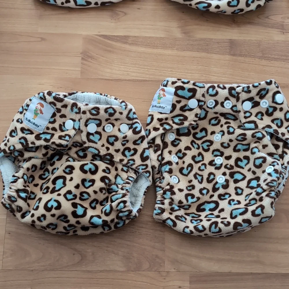 Kawaii Cloth Diaper Lot Bundle All In One Leopard Blue Tan Brown